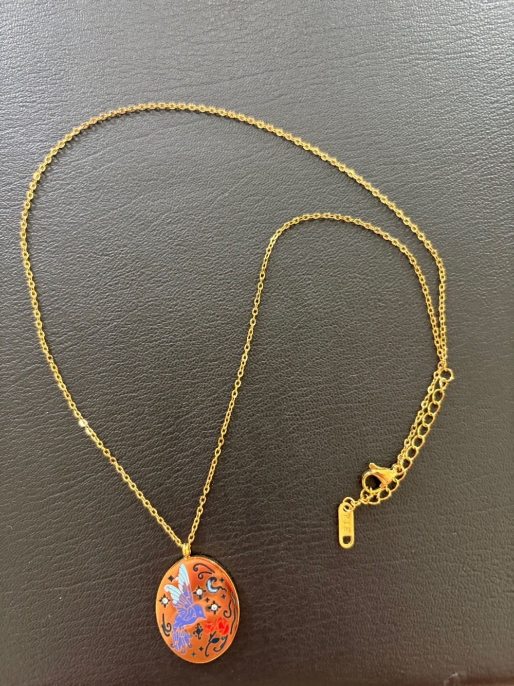 Gold Blue Bird Pendant Necklace-Anthropologie